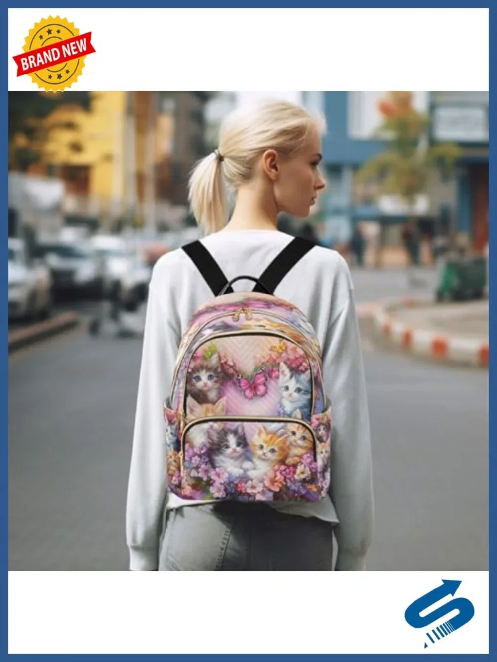 Cat Butterfly Fashion Backpack Women Travel Laptop Rucksack Polyester
